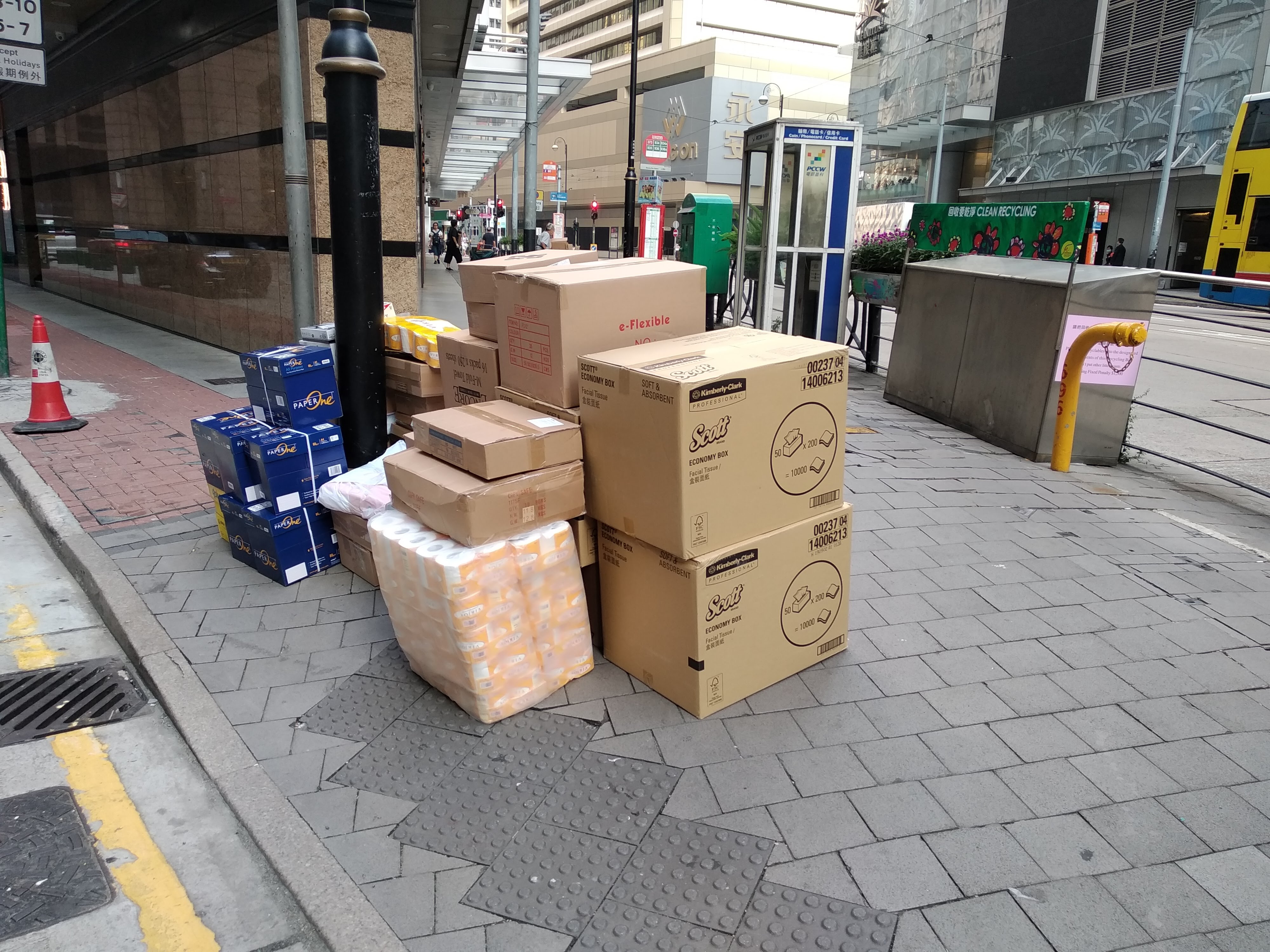 Merchandise delivered during the night. Waiting for the store to open.